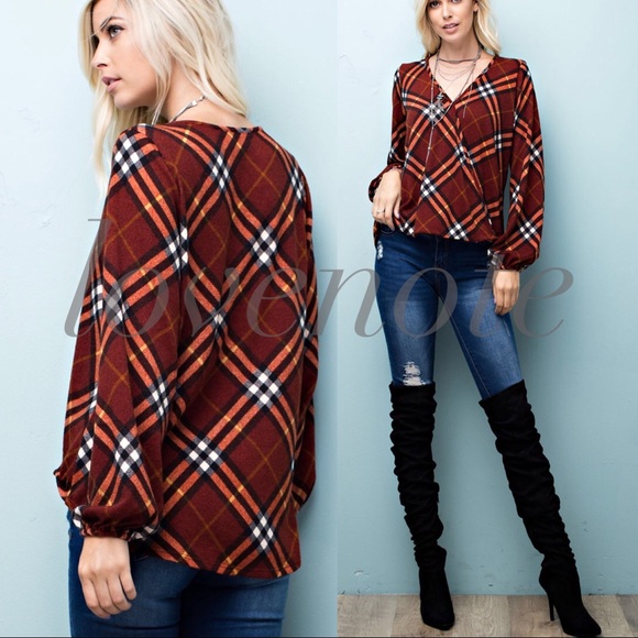 Plaid Flannel Long Sleeve Infinity Edge Surplice - Picture 2 of 3